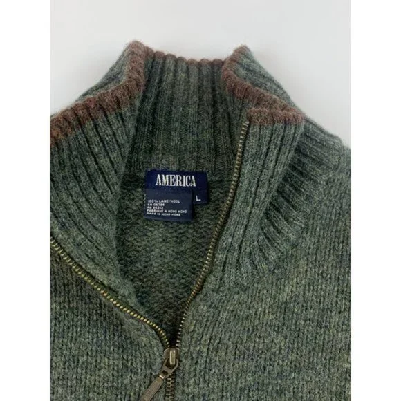 ❌SOLD❌Vintage 100% Wool Green Fair Isle /Scottish Argyle Half-Zip Sweater - Picture 8 of 8